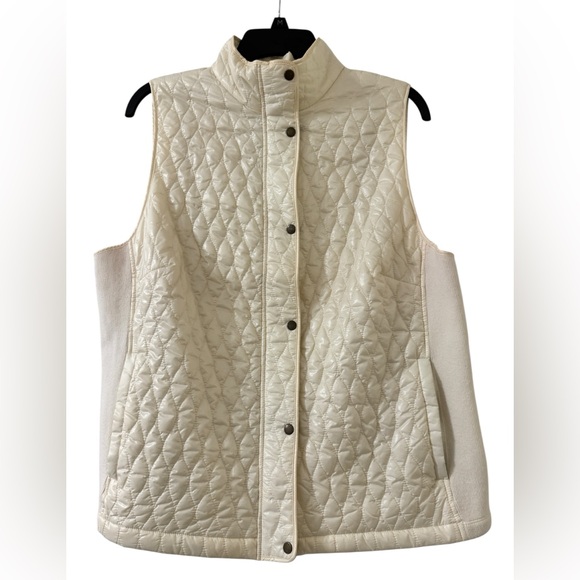 Talbots Jackets & Blazers - Talbots Quilted Vest Womens 1X Ivory Snap Front Zip Knit Side Panels Lightweight